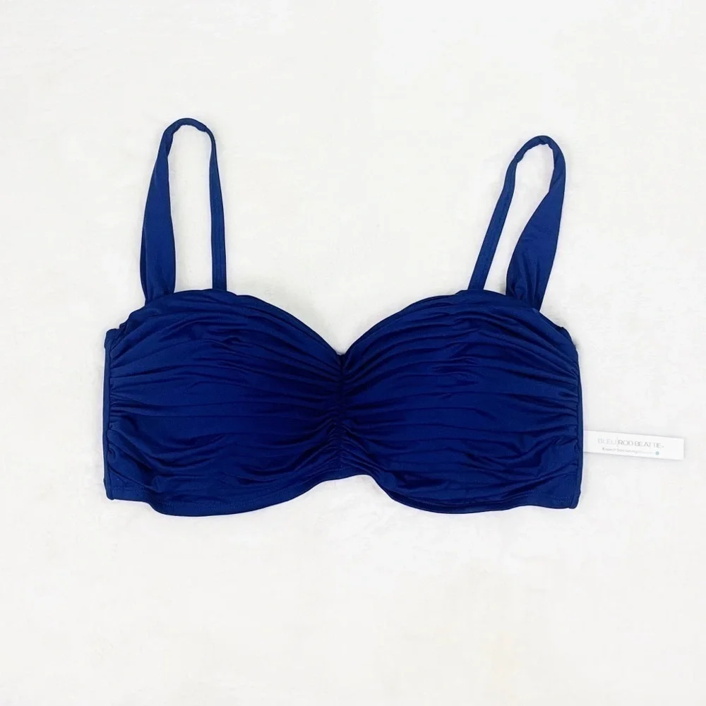 NWT Bleu Rod Beattie Shirred Adjustable Halter Bikini Top In Navy Blue